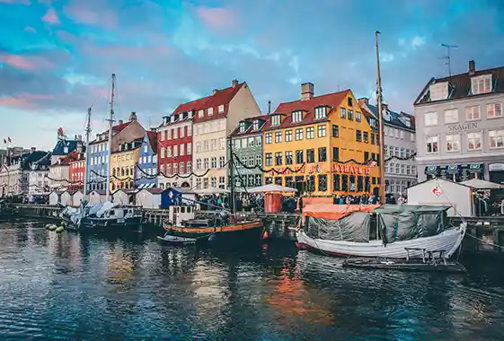 Colourful boats in Nyhavn Copenhagen